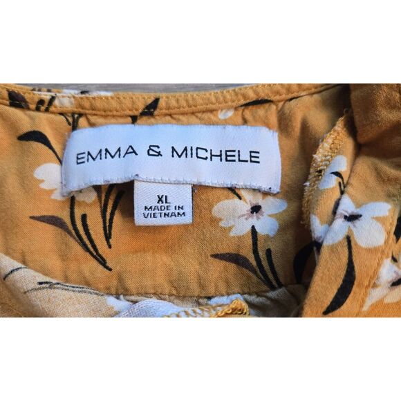 EMMA & MICHELE Women's Slip On Dress Size XL Mustard‎ Black White Floral - Picture 3 of 5